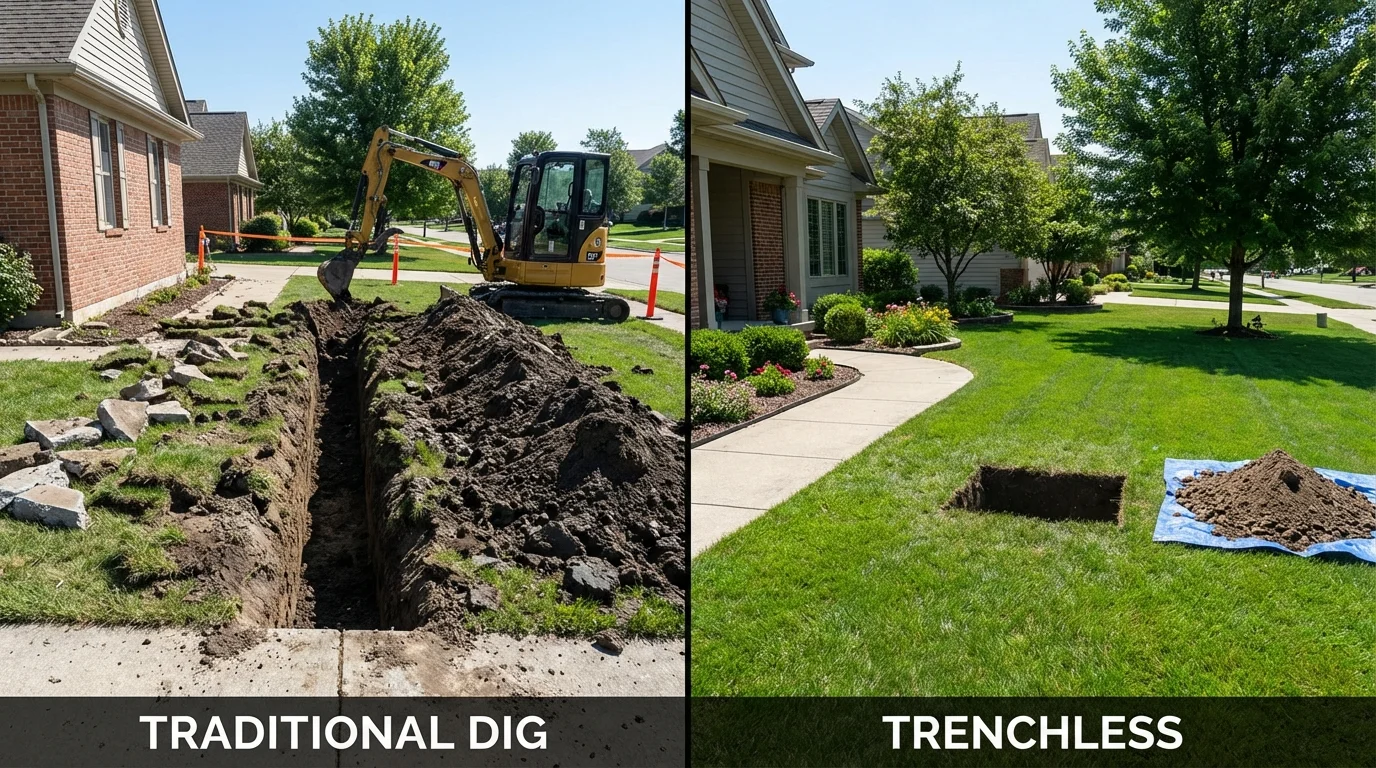 Trenchless sewer repair with minimal yard damage versus traditional excavation in Alpine, NJ